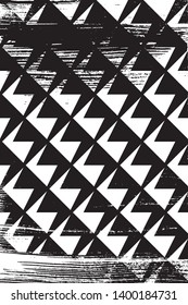 Grunge abstract geometric pattern. Vertical black and white backdrop.