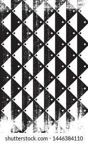 Grunge abstract geometric pattern. Vertical black and white backdrop.