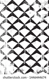 Grunge abstract geometric pattern. Vertical black and white backdrop.