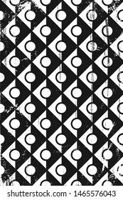 Grunge abstract geometric pattern. Vertical black and white backdrop.