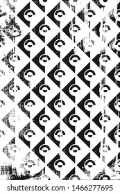 Grunge abstract geometric pattern. Vertical black and white backdrop.