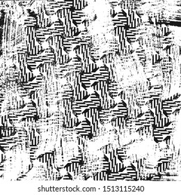 Grunge abstract geometric pattern with weaving. Square black and white backdrop.