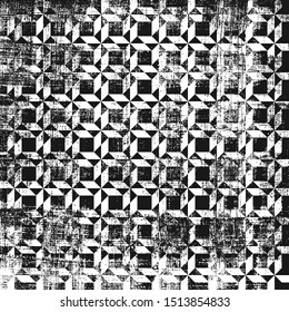 Grunge abstract geometric pattern with weaving elements. Square black and white backdrop.