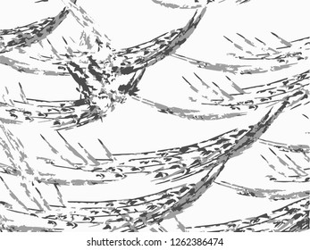 Grunge abstract gray background on white backdrop. Two colors. Monochrome. Rectangular horizontal medium rough design. Vector.