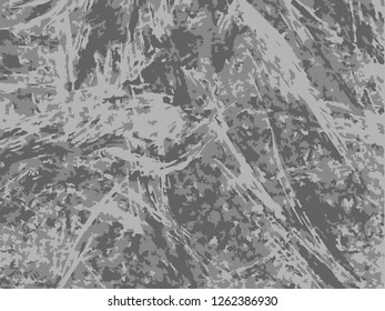 Grunge abstract gray background on white backdrop. Two colors. Monochrome. Rectangular horizontal medium rough design. Vector.