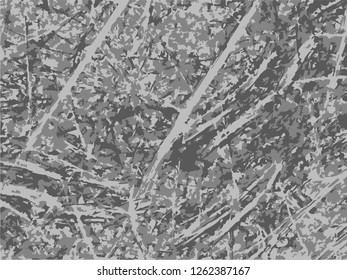 Grunge abstract gray background on white backdrop. Two colors. Monochrome. Rectangular horizontal medium rough design. Vector.