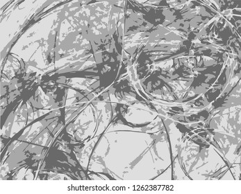 Grunge abstract gray background on white backdrop. Two colors. Monochrome. Rectangular horizontal medium rough design. Vector.