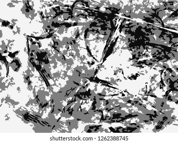 Grunge abstract gray background on white backdrop. Two colors. Monochrome. Rectangular horizontal medium rough design. Vector.