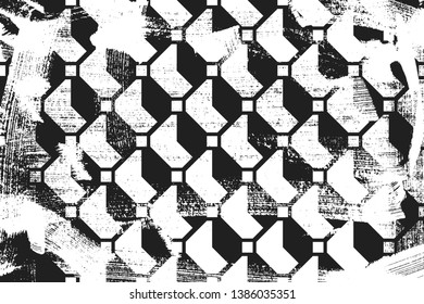 Grunge abstract isometric pattern. Horizontal black and white backdrop.