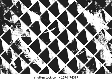 Grunge abstract isometric pattern. Horizontal black and white backdrop.