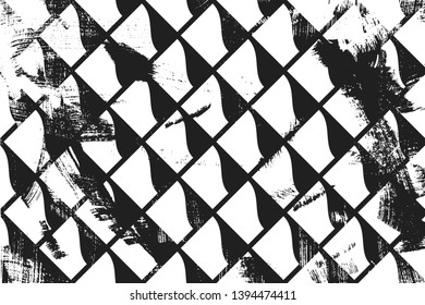 Grunge abstract isometric pattern. Horizontal black and white backdrop.
