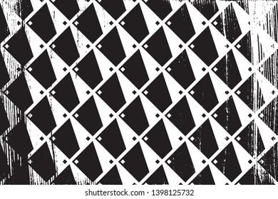Grunge abstract isometric pattern. Horizontal black and white backdrop.