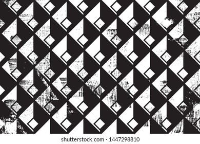 Grunge abstract isometric pattern. Horizontal black and white backdrop.