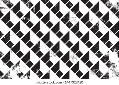 Grunge abstract isometric pattern. Horizontal black and white backdrop.