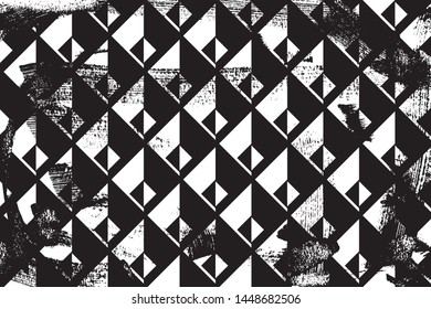 Grunge abstract isometric pattern. Horizontal black and white backdrop.