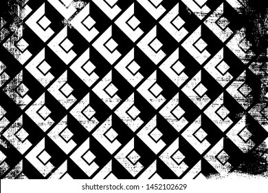 Grunge abstract isometric pattern. Horizontal black and white backdrop.
