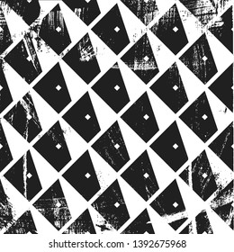 Grunge abstract isometric pattern. Square black and white backdrop.
