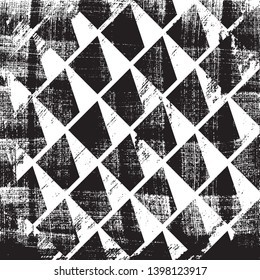 Grunge abstract isometric pattern. Square black and white backdrop.