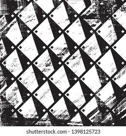 Grunge abstract isometric pattern. Square black and white backdrop.