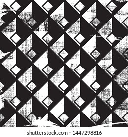 Grunge abstract isometric pattern. Square black and white backdrop.