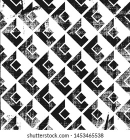 Grunge abstract isometric pattern. Square black and white backdrop.
