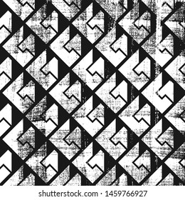 Grunge abstract isometric pattern. Square black and white backdrop.