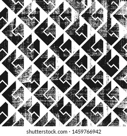 Grunge abstract isometric pattern. Square black and white backdrop.