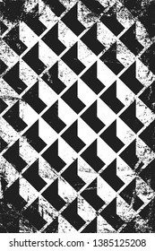 Grunge abstract isometric pattern. Vertical black and white backdrop.