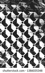 Grunge abstract isometric pattern. Vertical black and white backdrop.