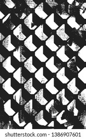 Grunge abstract isometric pattern. Vertical black and white backdrop.