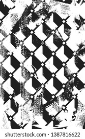 Grunge abstract isometric pattern. Vertical black and white backdrop.