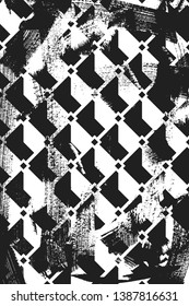 Grunge abstract isometric pattern. Vertical black and white backdrop.