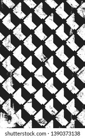 Grunge abstract isometric pattern. Vertical black and white backdrop.