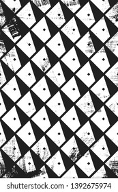 Grunge abstract isometric pattern. Vertical black and white backdrop.