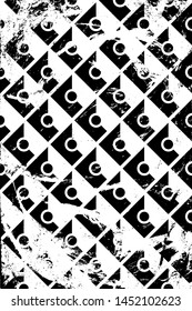 Grunge abstract isometric pattern. Vertical black and white backdrop.