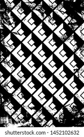 Grunge abstract isometric pattern. Vertical black and white backdrop.