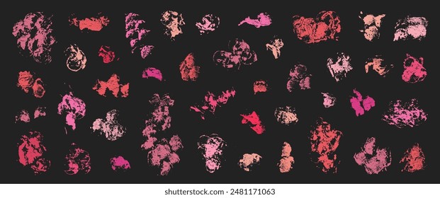 Grunge abstract lipstick stains set. Lipstick stains, daubs and smears. Paint splatter backgrounds. Paint brush dirty strokes textures. Quirky scribbles. Rough grungy overlays.