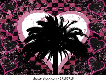 Grunge abstract love design with tree and heart