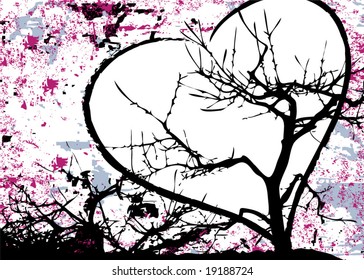Grunge abstract love design with tree and heart