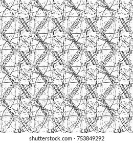 Grunge abstract ornament seamless texture. Distress monochrome brush painted circles endless pattern background. Urban grafiti template. EPS10 vector.
