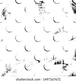 Grunge abstract pattern with crescent. White monochrome backdrop.