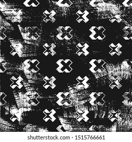 Grunge abstract pattern with cross screws elements. Square black and white backdrop.