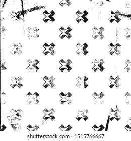 Grunge abstract pattern with cross screws elements. Square black and white backdrop.