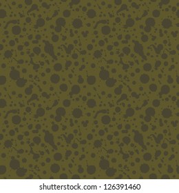 Grunge abstract seamless background. Green dotted texture. Dark pattern with spots of ink. Blots. Stains