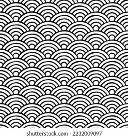 Grunge abstract seamless background pattern collection. Vector black and white art backdrop illustration tile. Hand drawn brush scale of curve line. Design for wrapping paper, textile