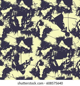 Grunge abstract seamless pattern with chess pawns. Vector illustration