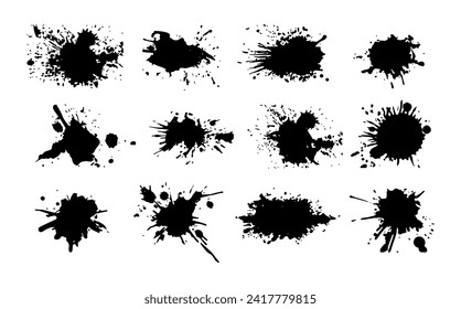Grunge abstract splashes black silhouettes set, vector illustration.