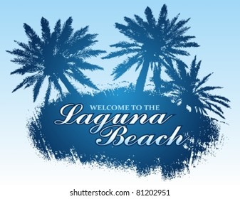 Grunge abstract summer banner with palm trees.