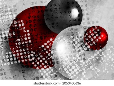 Grunge abstract tech backgroud with 3d geometric spheres. Vector design