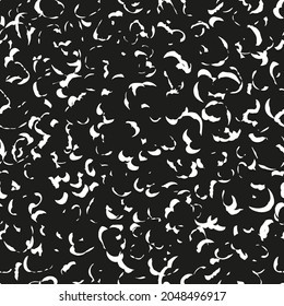 Grunge las formas de textura abstracta del patrón de repetición sin fisuras. Colocación aleatoria, trazos vectoriales por toda la impresión sobre fondo negro. 